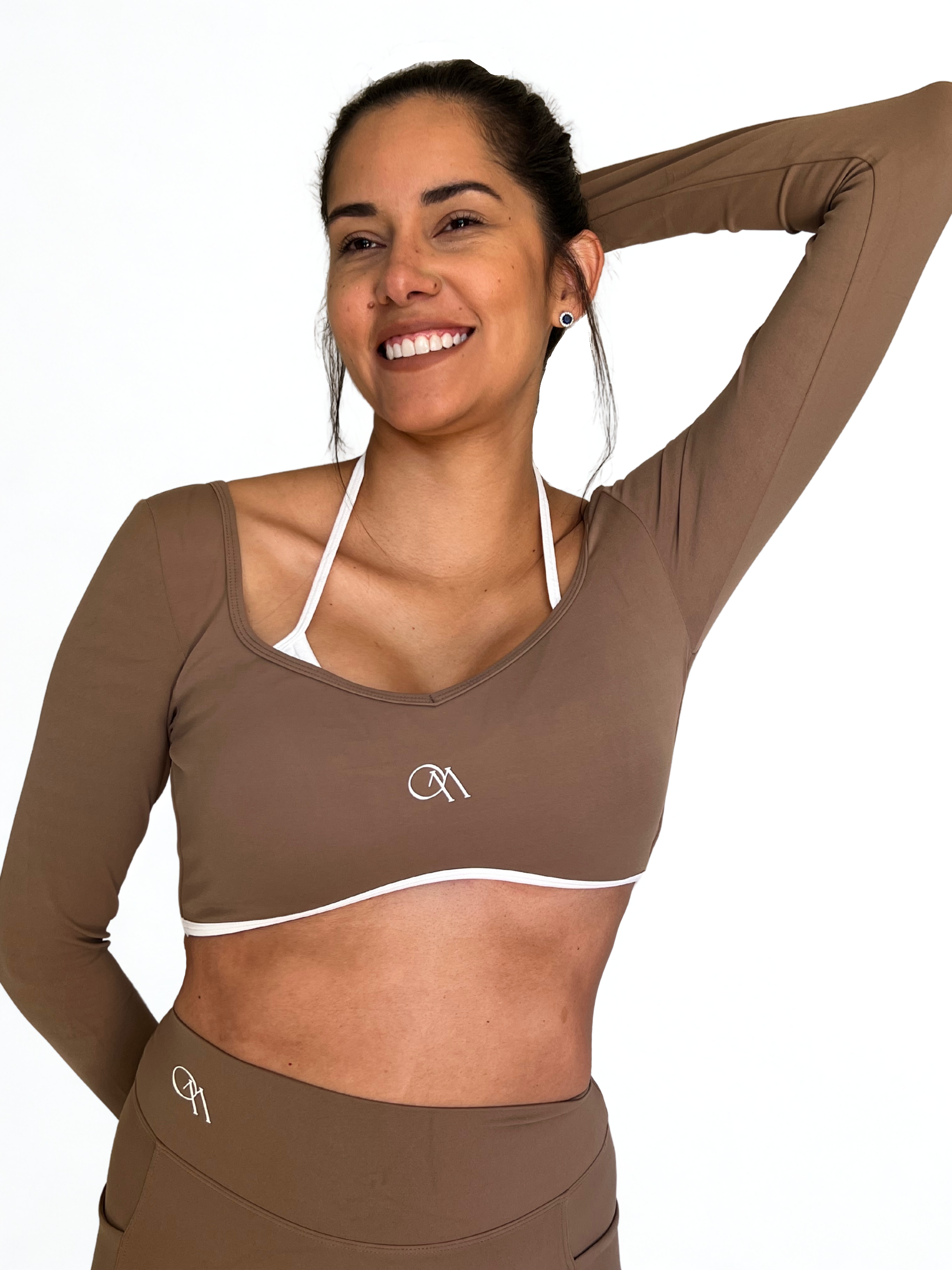 top deportivo cafe para mujer con soporte medio, ideal para gimnasio