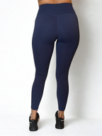 calza deportiva azul marino para mujer con control de abdomen, ideal para entrenamiento