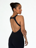 enterizo deportivo negro para mujer, ideal para yoga o pilates