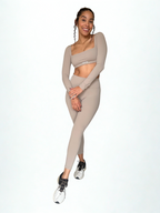 calza deportiva cafe para mujer con control de abdomen, ideal para yoga