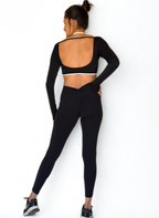 calza deportiva negro para mujer con control de abdomen, ideal para entrenamiento