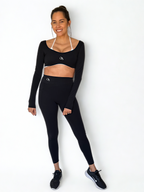 calza deportiva negro para mujer con control de abdomen, ideal para entrenamiento